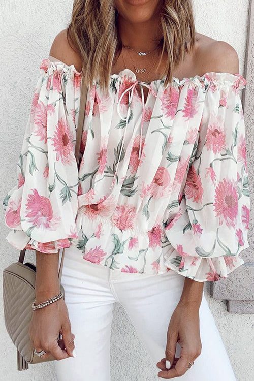 Blossoming Style Off Shoulder Printed Top