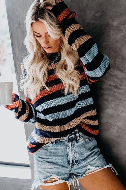Before Me Rainbow Striped Knit Sweater