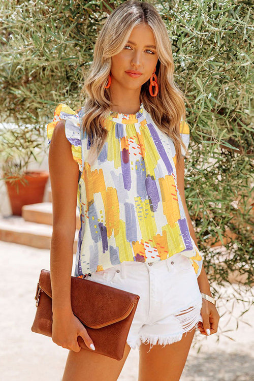 Ready For The Resort Printed Ruffle Sleeve Top