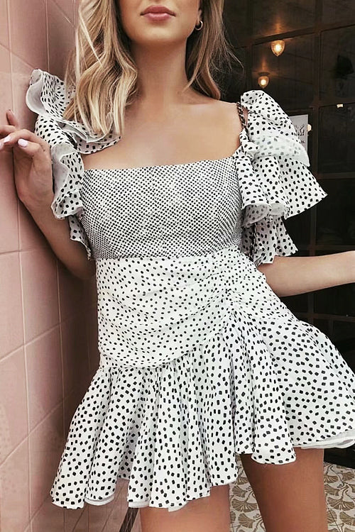 Lesley Black&White Dot Adjustable Mini Dress