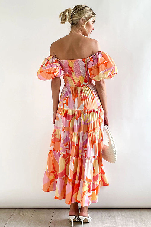 Darling Daylily Floral Print Off Shoulder Smocked Maxi Dress - 6 Colors