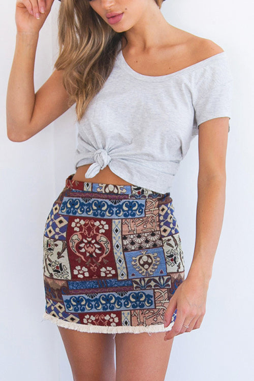 Boho Tassel Linen Skirt