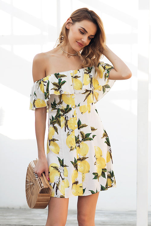 Lemon Button-Up Cute Mini Dress