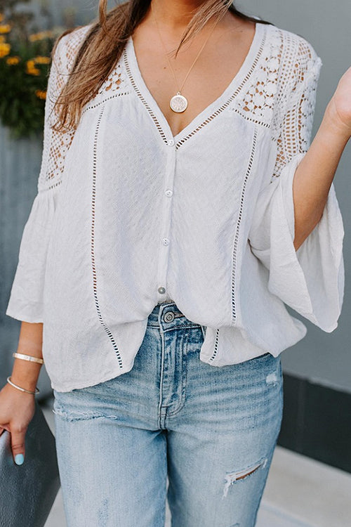 Casually Cute Lace Hollow-Out Top - 4 Colors
