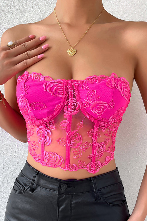 Flirty Touch Sleeveless Lace Bustier Corset Crop Top - 6 Colors