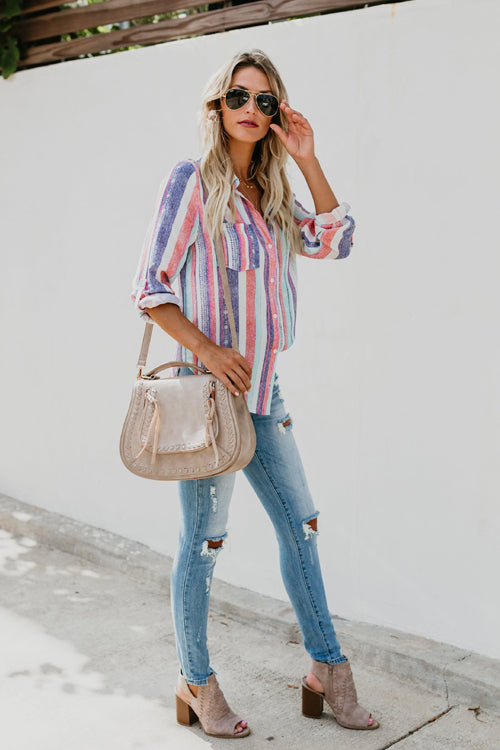 Mahina Rainbow Stripe Long Sleeve Shirt