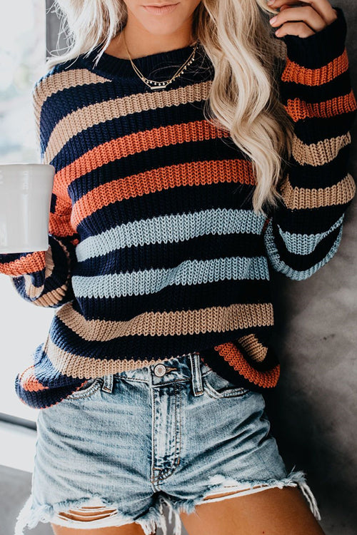 Before Me Rainbow Striped Knit Sweater