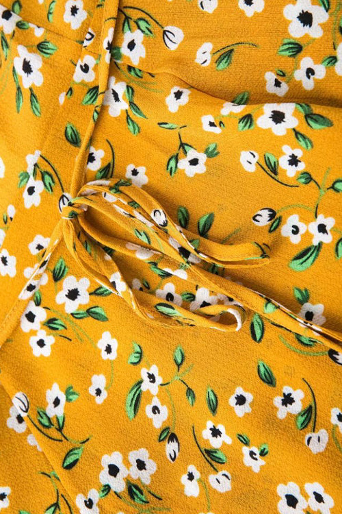 Yellow Floral V-neck Mini Dress