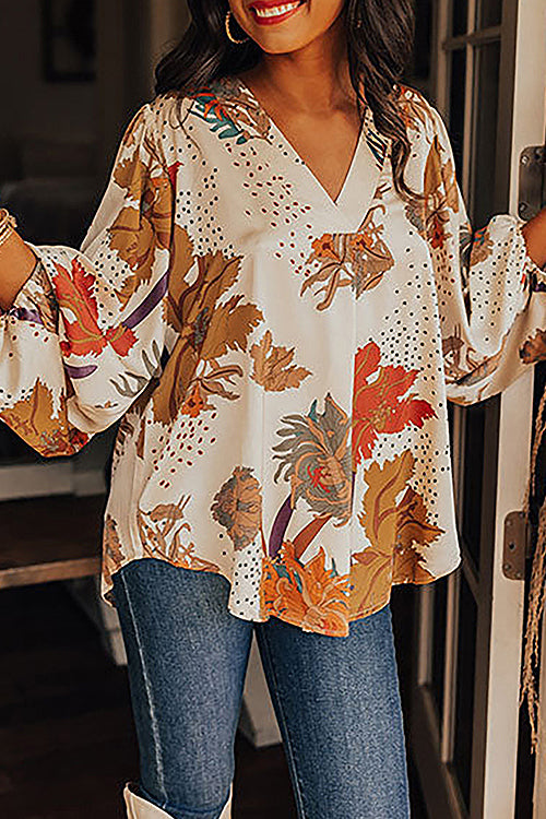 It's My Way Floral Print V-Neck Long Sleeve Top