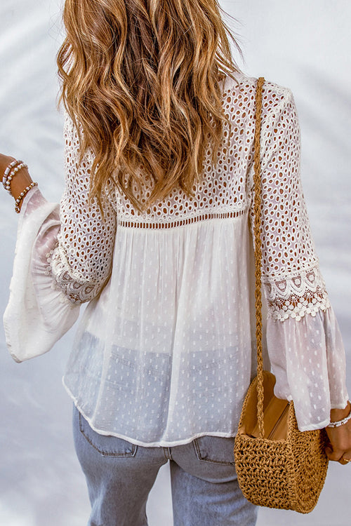 Waiting On Love Crochet Lace Swiss Dot Long Sleeve Top