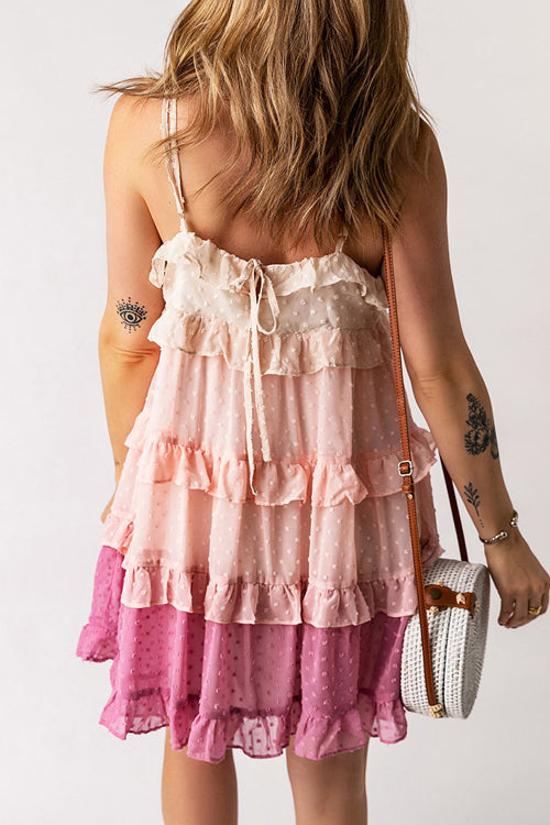 Flow Of Love Pink Swiss Dot Layered Mini Dress Flow Of Love Pink Swiss Dot Layered Mini Dress
