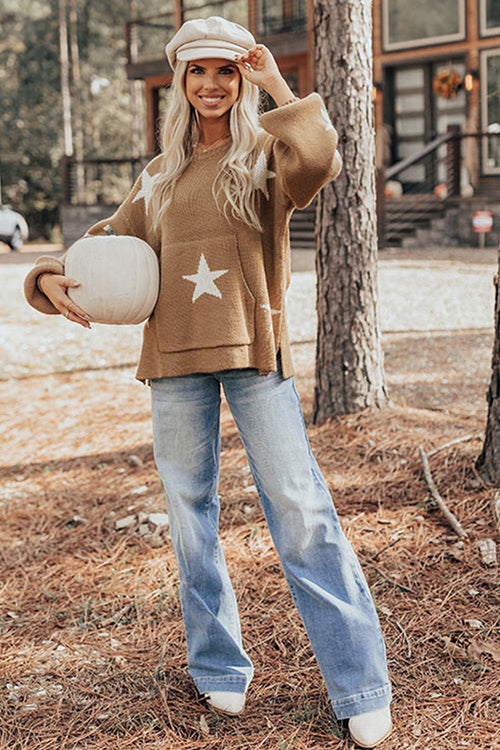 This Is The Time Khaki Star Knit Sweater