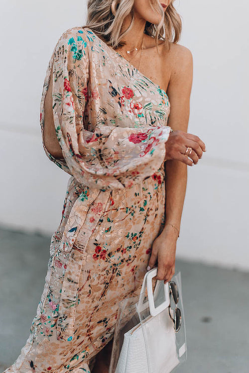 Keep It Lovely Floral One-Shoulder Midi Dress