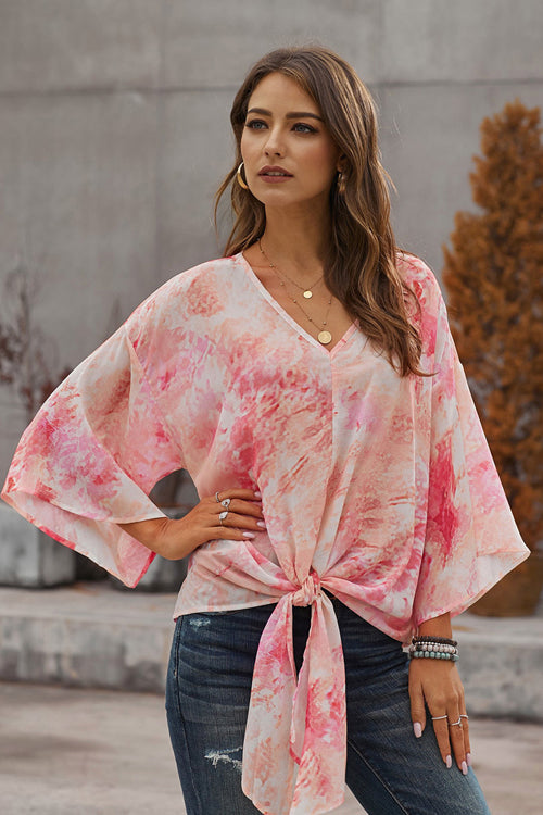 Flying High Tie-Dyed V-Neck Top - 2 Colors