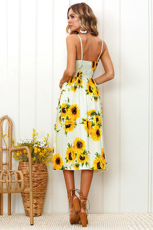 Sunflower Fit&Flare Print Midi Dress - 9 Colors, L / Yellow-sunflower Sunflower Fit&Flare Print Midi Dress - 9 Colors, L / Yellow-sunflower