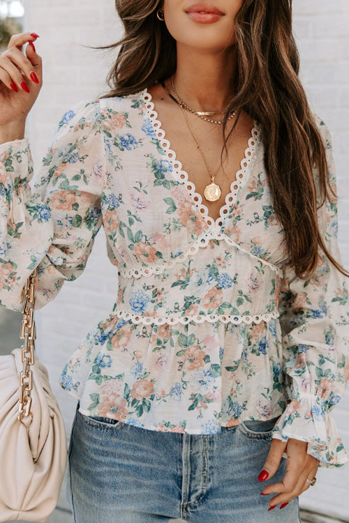 Romantic Vibes Floral Crochet Peplum Top