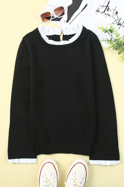 As It Happens White Hem Black Knit Sweater