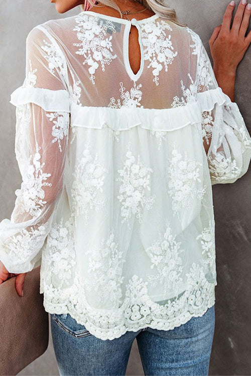 Janie White Lace Embroidery Top