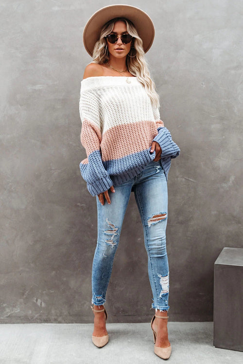 Bright Days Striped Off Shoulder Knit Sweater