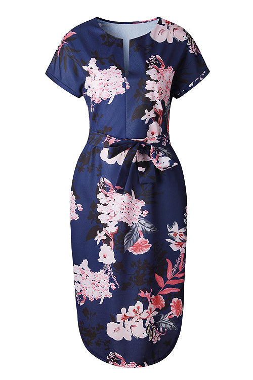 Split-neck Floral Print Midi Dress - 3 Colors