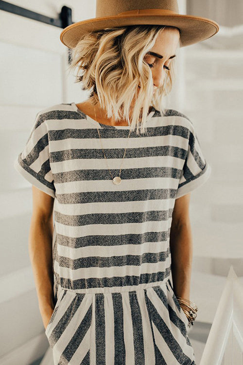 You Are My Sunshine White&Grey Stripe Jumpsuit