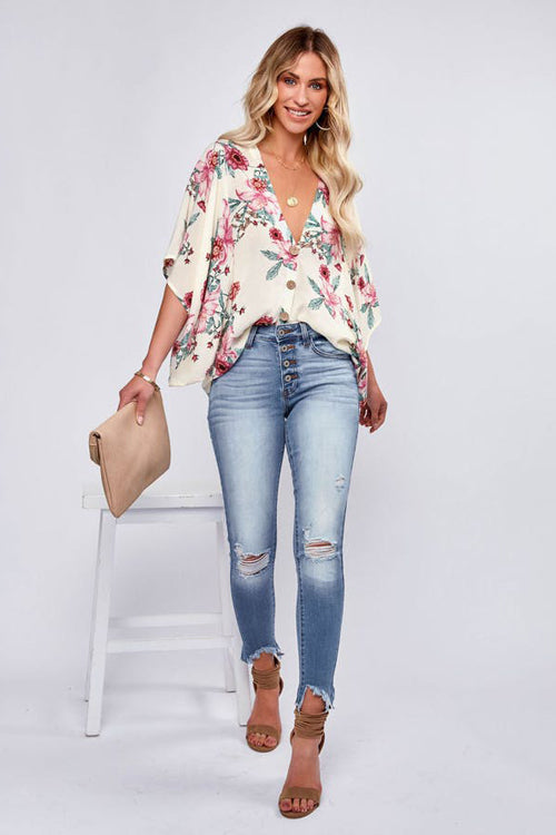 Feeling Groovy Floral Button Down Top