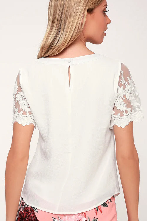 Try To Keep Up Lace Embroidered Short Sleeve Top - 4 Colors