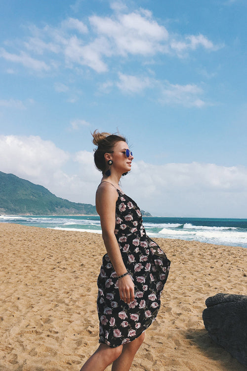 V-neck Floral Print Mini Dress