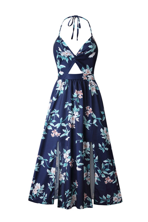 Garden Explorer Floral Print Backless Maxi Dress