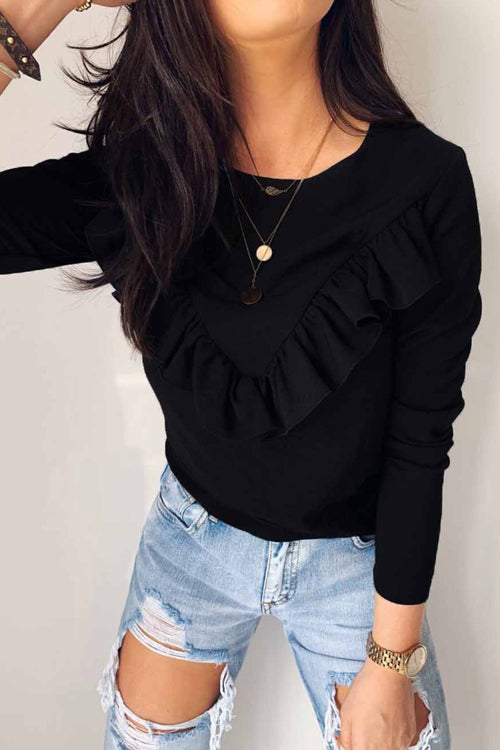 Coastline Ruffle Shoulder Long Sleeve Shirt - 3 Colors