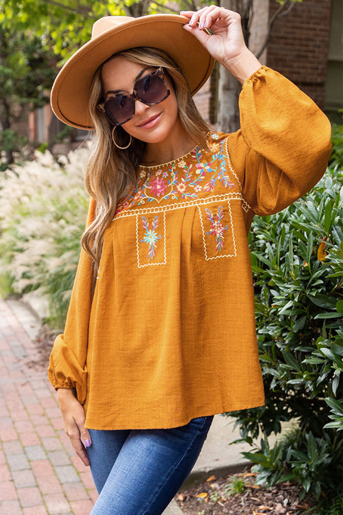 Spend The Day Yellow Boho Embroidery Top