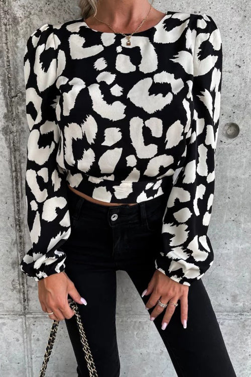 Season To Shine Leopard Backless Long Sleeve Top - 2 Colors