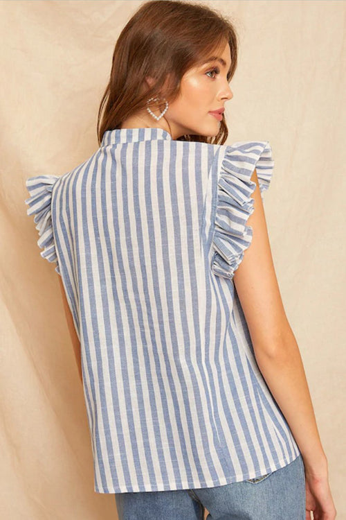 BlueBell Stripe Sleeveless Button-Up Shirt