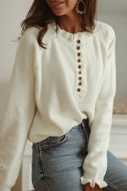 Simply Amazing Button Down Ruffled Knit Sweater - 2 Colors
