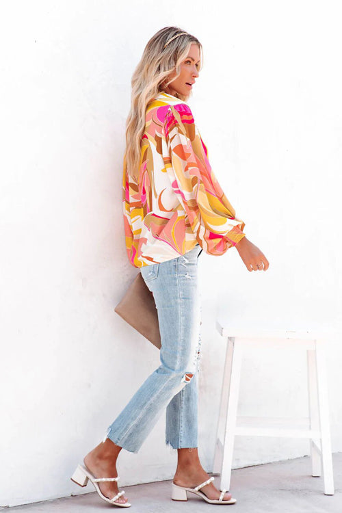 Life Of Love Print Button Down Smocked Top - 7 Colors