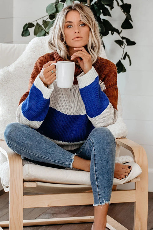 Call Me Cozy High-Neck Striped Knit Sweater