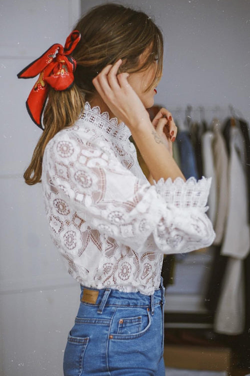 Perfect Petals White Lace See-Through Top