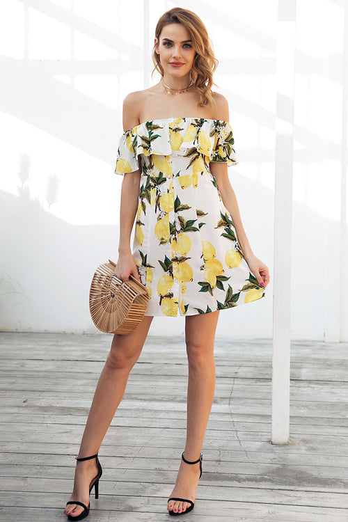 Lemon Button-Up Cute Mini Dress