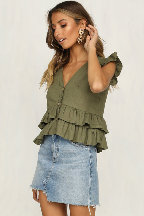 Sweet Songbird V-neck Layered Ruffle Top - 3 Colors