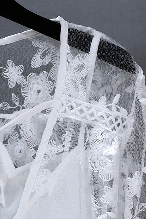 Lace Embroidered Tie-waist Midi Dress