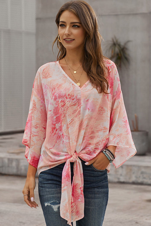 Flying High Tie-Dyed V-Neck Top - 2 Colors