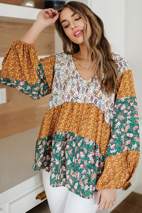 Dream Of The Day Boho Print Bubble Sleeve Top