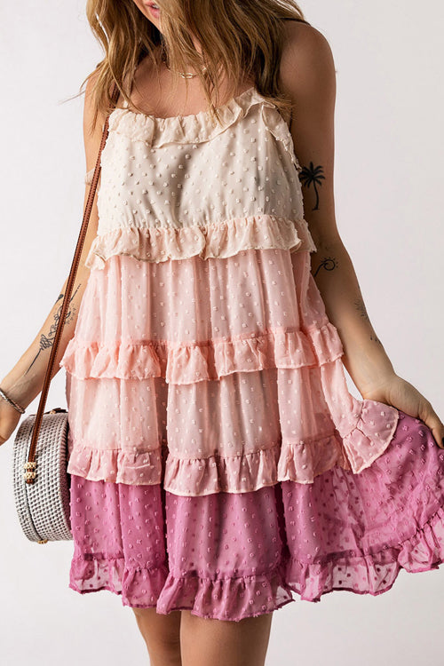 Flow Of Love Pink Swiss Dot Layered Mini Dress