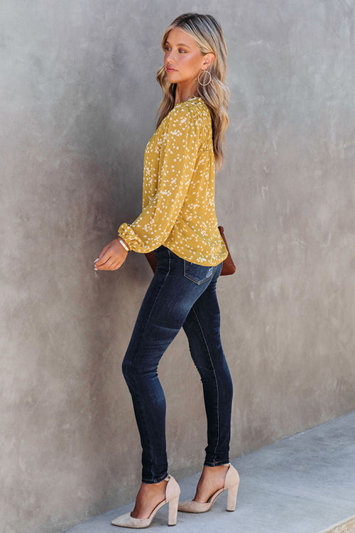 Open To Love Yellow Print Long Sleeve Top