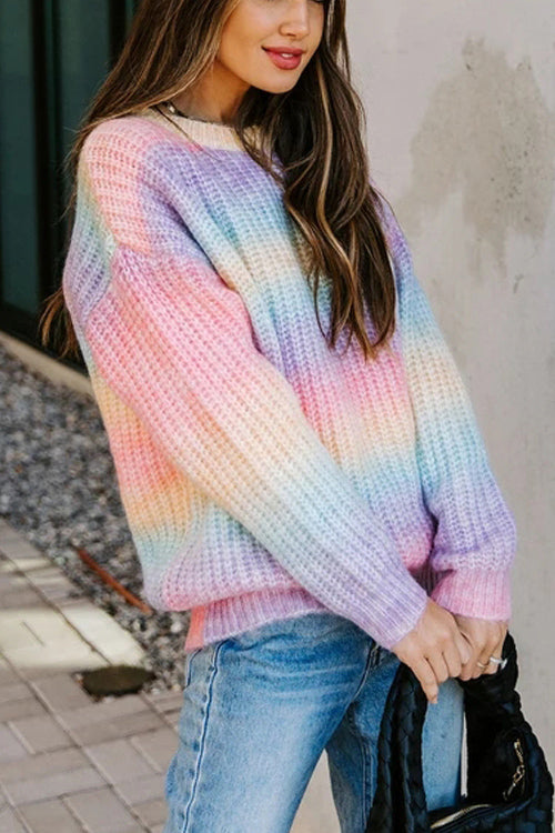 Stay Girly Rainbow Striped Knit Sweater - 3 Colors