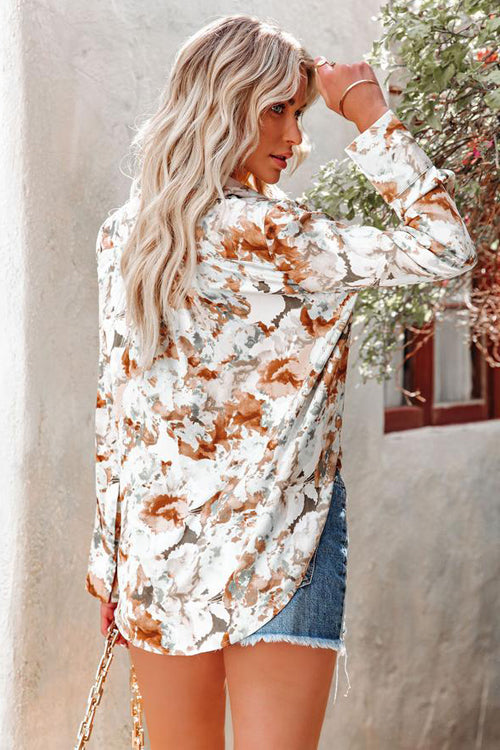 Love Game Floral Print Button Up Top