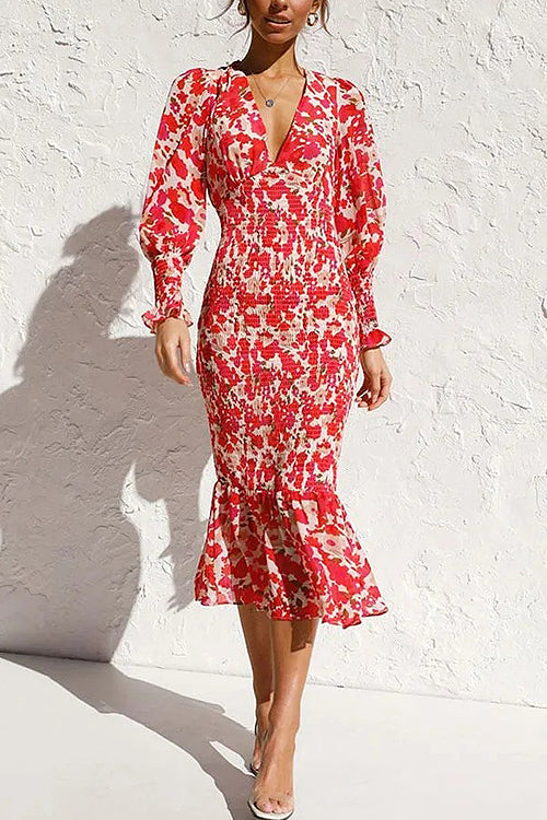 Stay Close Floral Print Smocked Midi Dress - 5 Colors