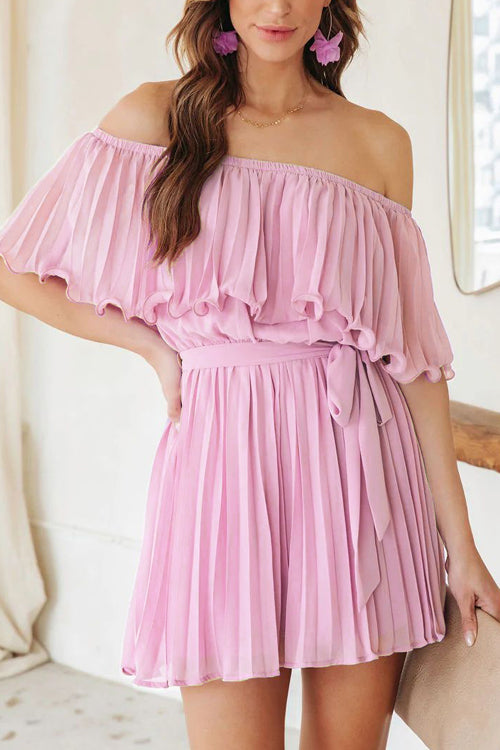 Pleat The Way Off Shoulder Tie-Waist Romper - 4 Colors – Beetsweeti