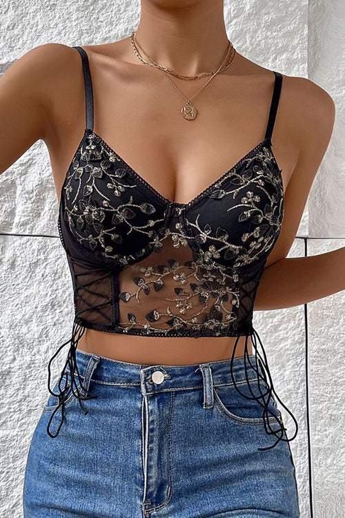 Best Night Ever Strap Lace Bustier Crop Top - 4 Colors