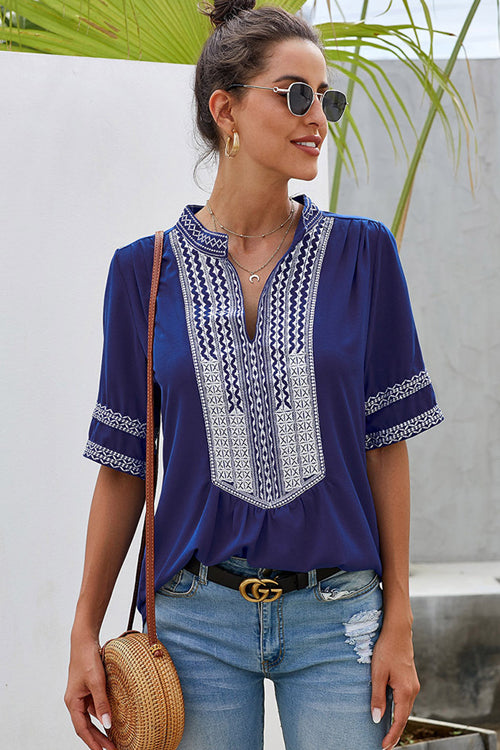 Go-Better Boho Embroidery Short Sleeve Top - 4 Colors